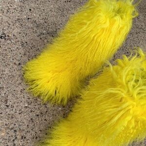 Yellow Genuine Fur Custom Shaggy Boots sizes 6.5 & 7